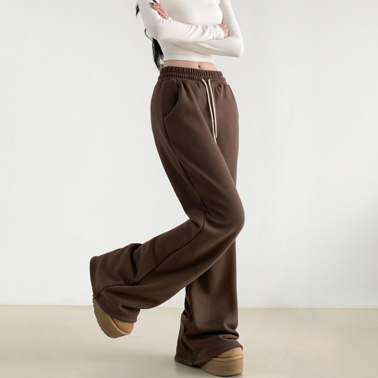 【丈別】【起毛】スリムセミブーツカットトレーニングパンツ BROWN