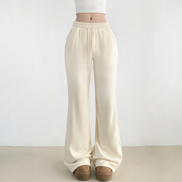 【丈別】【起毛】スリムセミブーツカットトレーニングパンツ CREAM