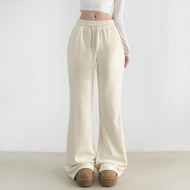 【丈別】【起毛】スリムセミブーツカットトレーニングパンツ CREAM