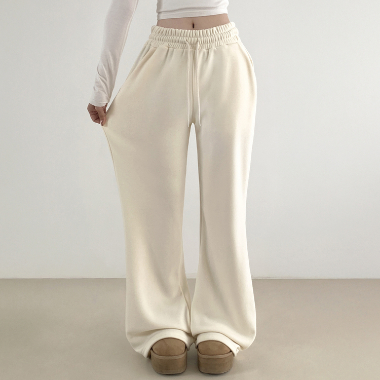 【丈別】【起毛】スリムセミブーツカットトレーニングパンツ CREAM