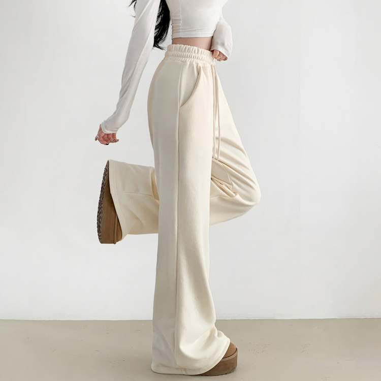 【丈別】【起毛】スリムセミブーツカットトレーニングパンツ CREAM