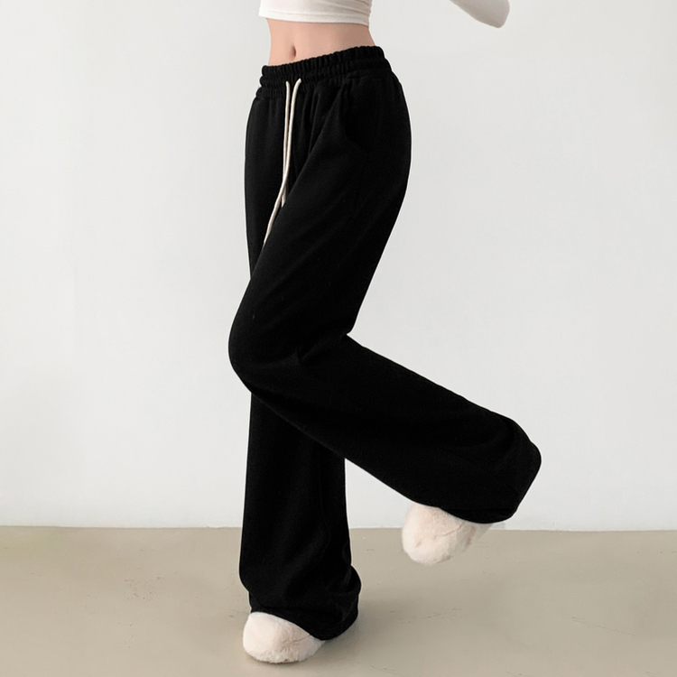 【丈別】【起毛】スリムセミブーツカットトレーニングパンツ BLACK