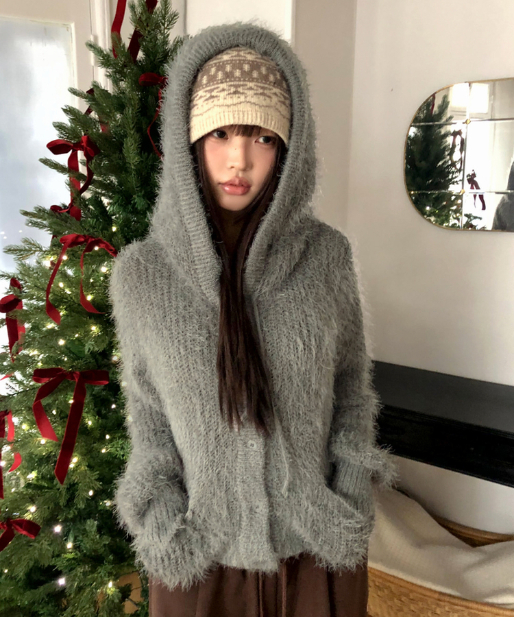 人気✨24AW✨定価2.3万✨TONAL アンゴラニットジャケット　カーディガン アンゴラニットフードカーディガン(5color)｜カーディガン｜韓国