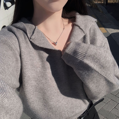 사랑스러운 아방핏베스킨 후드 브이넥 크롭 아방핏 니트 그레이