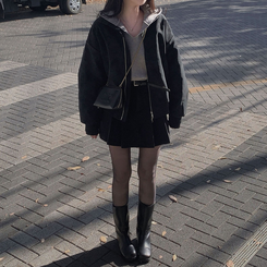 사랑스러운 아방핏베스킨 후드 브이넥 크롭 아방핏 니트 그레이