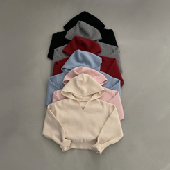 사랑스러운 아방핏베스킨 후드 브이넥 크롭 아방핏 니트