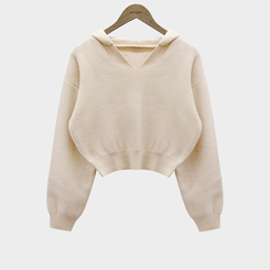 사랑스러운 아방핏베스킨 후드 브이넥 크롭 아방핏 니트