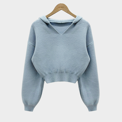 사랑스러운 아방핏베스킨 후드 브이넥 크롭 아방핏 니트