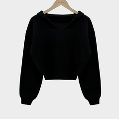 사랑스러운 아방핏베스킨 후드 브이넥 크롭 아방핏 니트