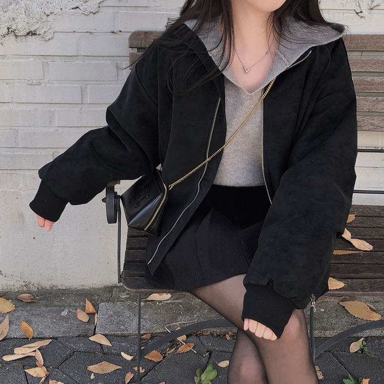 사랑스러운 아방핏베스킨 후드 브이넥 크롭 아방핏 니트 그레이