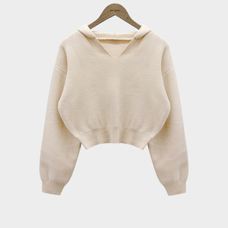 사랑스러운 아방핏베스킨 후드 브이넥 크롭 아방핏 니트