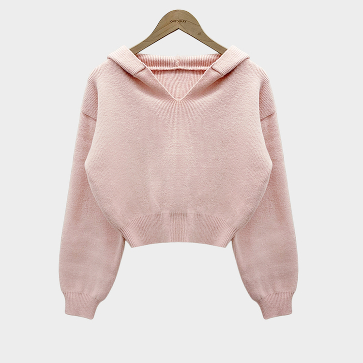 사랑스러운 아방핏베스킨 후드 브이넥 크롭 아방핏 니트