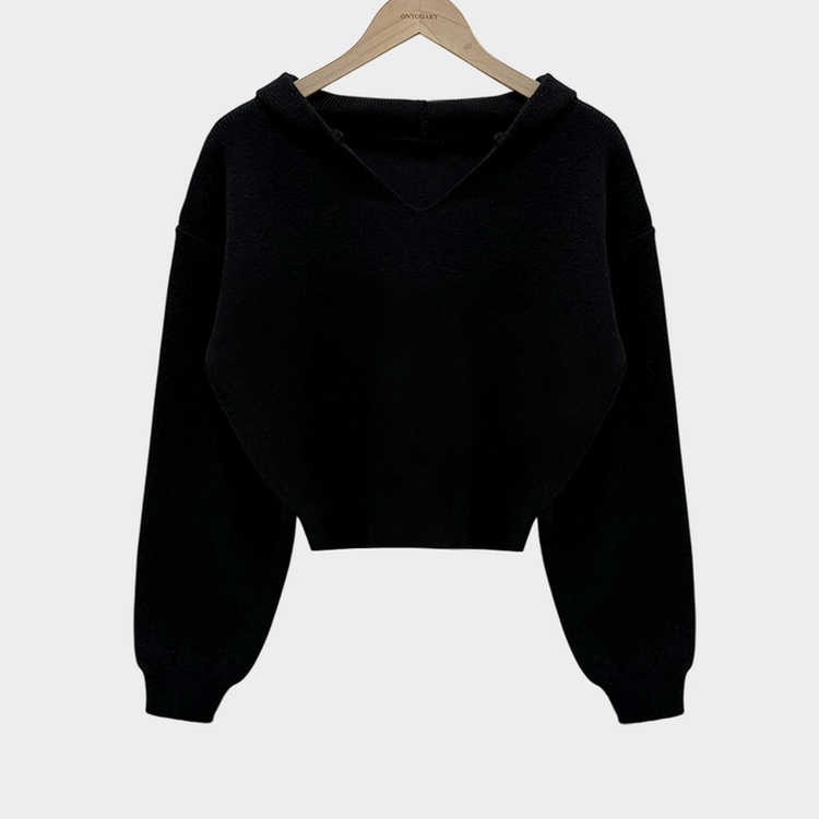 사랑스러운 아방핏베스킨 후드 브이넥 크롭 아방핏 니트