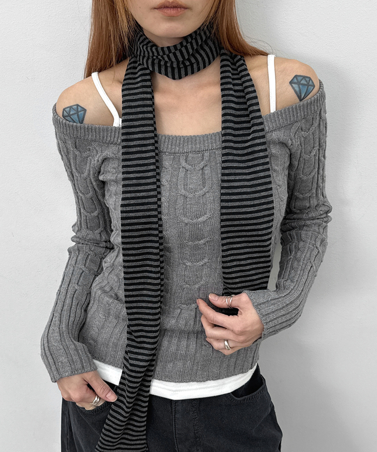 ストライプマフラー GREY