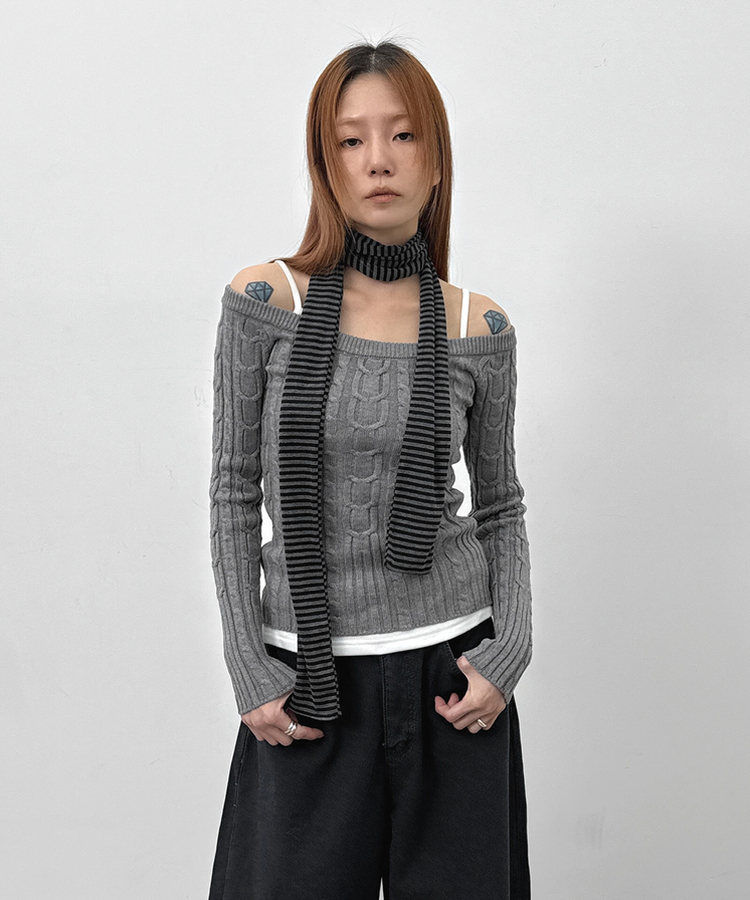 ストライプマフラー GREY