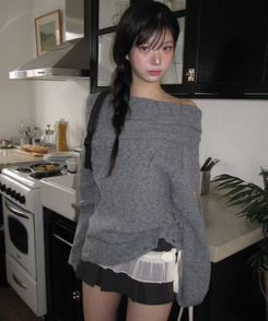 ダメージオーバーオフニット GREY