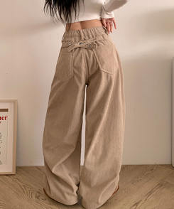 【丈別】【起毛】コーデュロイバックストラップワイドパンツ DEEP BEIGE