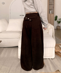 【丈別】【起毛】コーデュロイバックストラップワイドパンツ BROWN