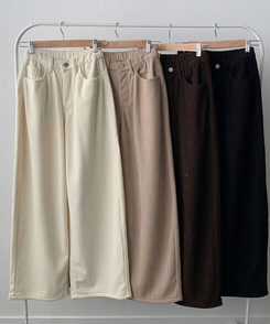 【丈別】【起毛】コーデュロイバックストラップワイドパンツ
