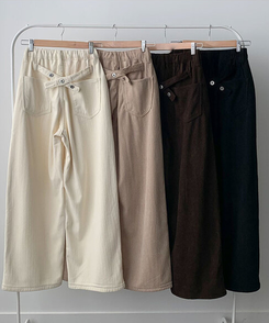 【丈別】【起毛】コーデュロイバックストラップワイドパンツ