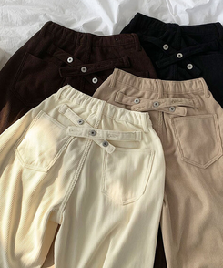 【丈別】【起毛】コーデュロイバックストラップワイドパンツ
