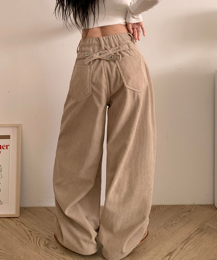 【丈別】【起毛】コーデュロイバックストラップワイドパンツ DEEP BEIGE