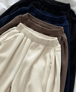 케스 기모안감 코듀로이 와이드 사이드핀턱 밴딩 팬츠 벌룬핏