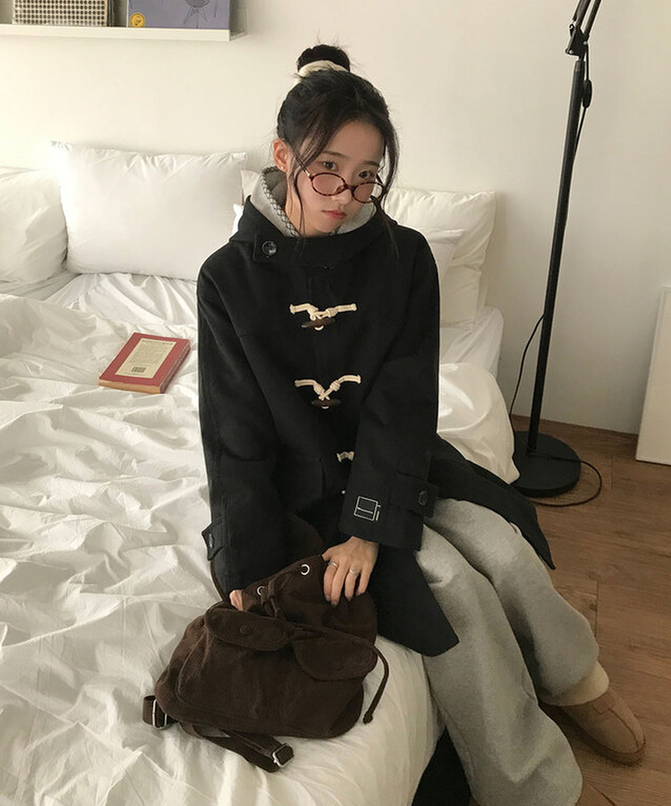 위드유 겨울 누빔안감 떡볶이 더플 롱 코트 오비핏후드