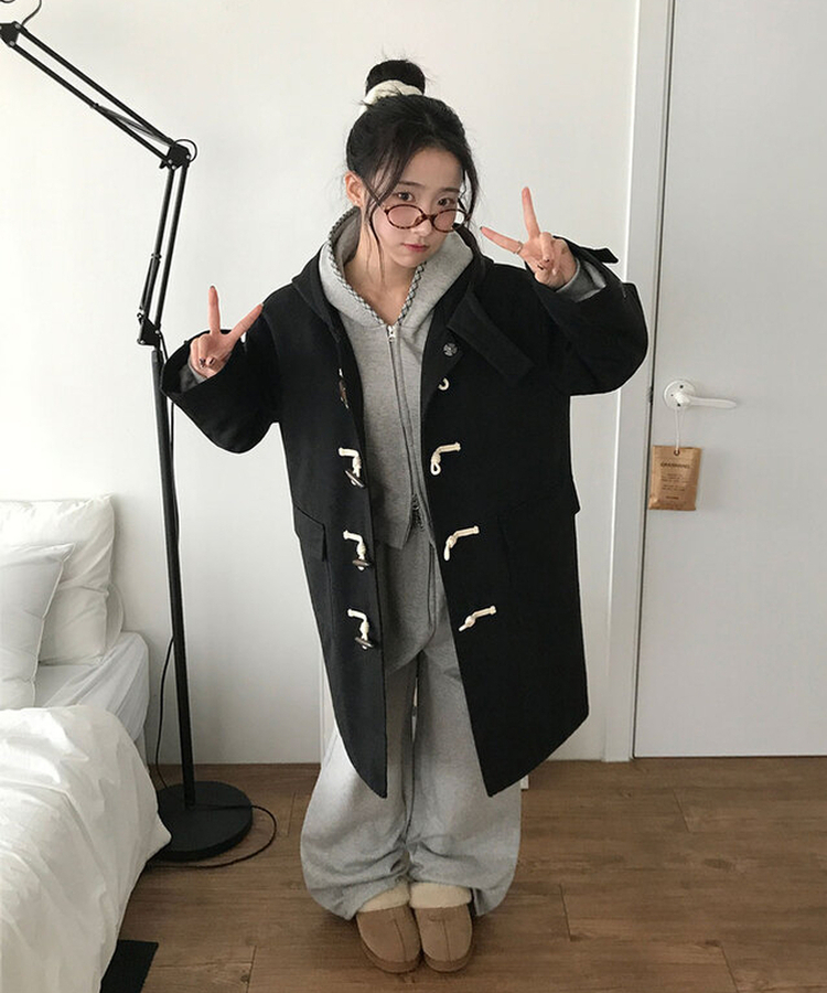 위드유 겨울 누빔안감 떡볶이 더플 롱 코트 오비핏후드