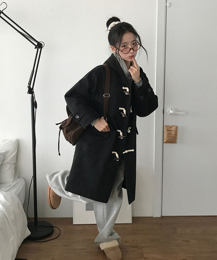 위드유 겨울 누빔안감 떡볶이 더플 롱 코트 오비핏후드