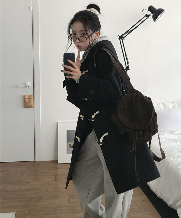 위드유 겨울 누빔안감 떡볶이 더플 롱 코트 오비핏후드