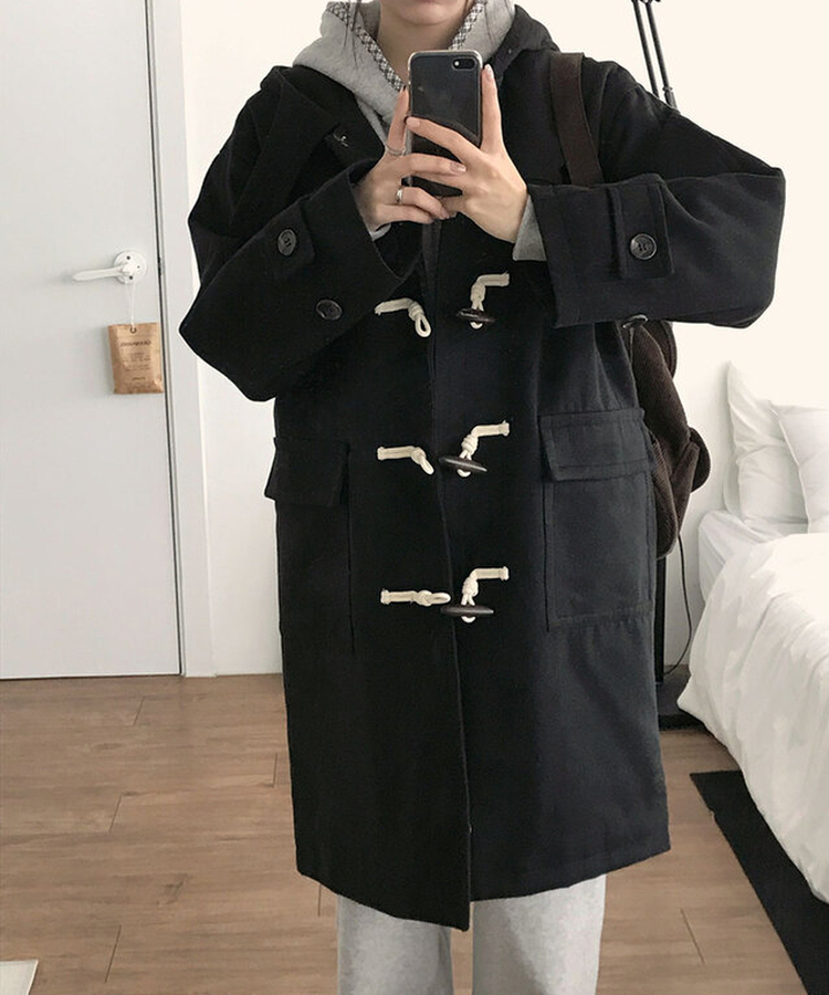 위드유 겨울 누빔안감 떡볶이 더플 롱 코트 오비핏후드