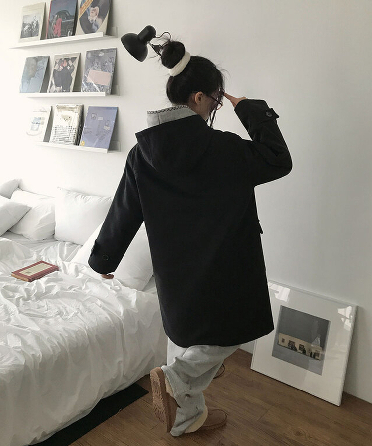 위드유 겨울 누빔안감 떡볶이 더플 롱 코트 오비핏후드