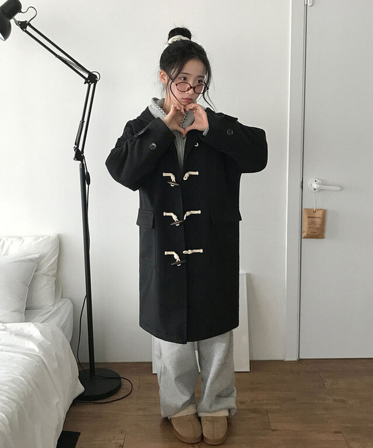 위드유 겨울 누빔안감 떡볶이 더플 롱 코트 오비핏후드