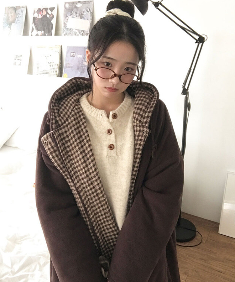 チェックバイカラーロングコートジャケット｜ジャケット｜韓国