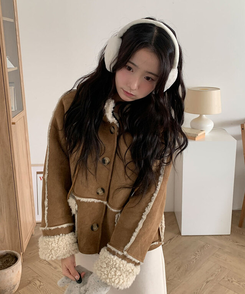 레뮤 스웨이드 양털안감 나그랑 포켓 후드 무스탕 밤색