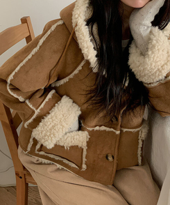 레뮤 스웨이드 양털안감 나그랑 포켓 후드 무스탕 밤색