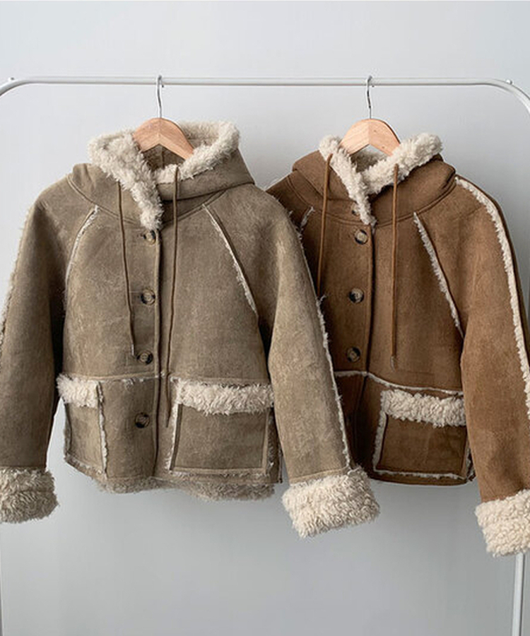 레뮤 스웨이드 양털안감 나그랑 포켓 후드 무스탕