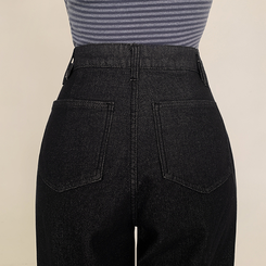 【丈別】【起毛】ツーピンタックスパンワイドデニムパンツ BLACK