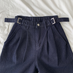 【丈別】【起毛】ツーピンタックスパンワイドデニムパンツ