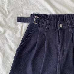 【丈別】【起毛】ツーピンタックスパンワイドデニムパンツ