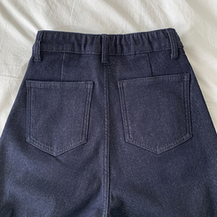 【丈別】【起毛】ツーピンタックスパンワイドデニムパンツ