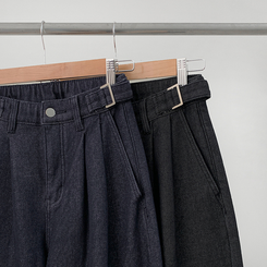 【丈別】【起毛】ツーピンタックスパンワイドデニムパンツ