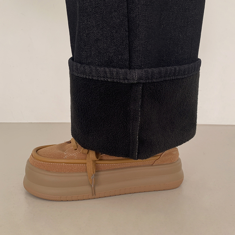 【丈別】【起毛】ツーピンタックスパンワイドデニムパンツ BLACK