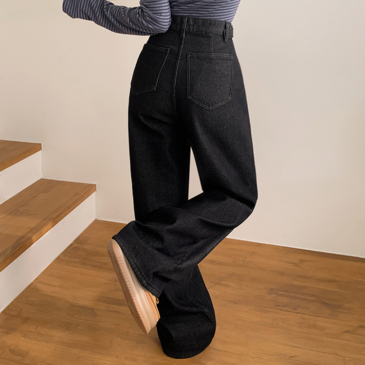 【丈別】【起毛】ツーピンタックスパンワイドデニムパンツ BLACK