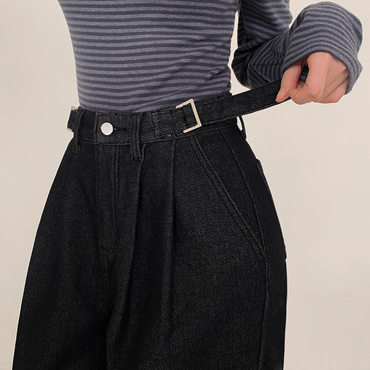 【丈別】【起毛】ツーピンタックスパンワイドデニムパンツ BLACK