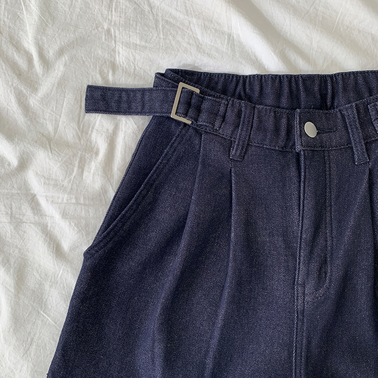 【丈別】【起毛】ツーピンタックスパンワイドデニムパンツ