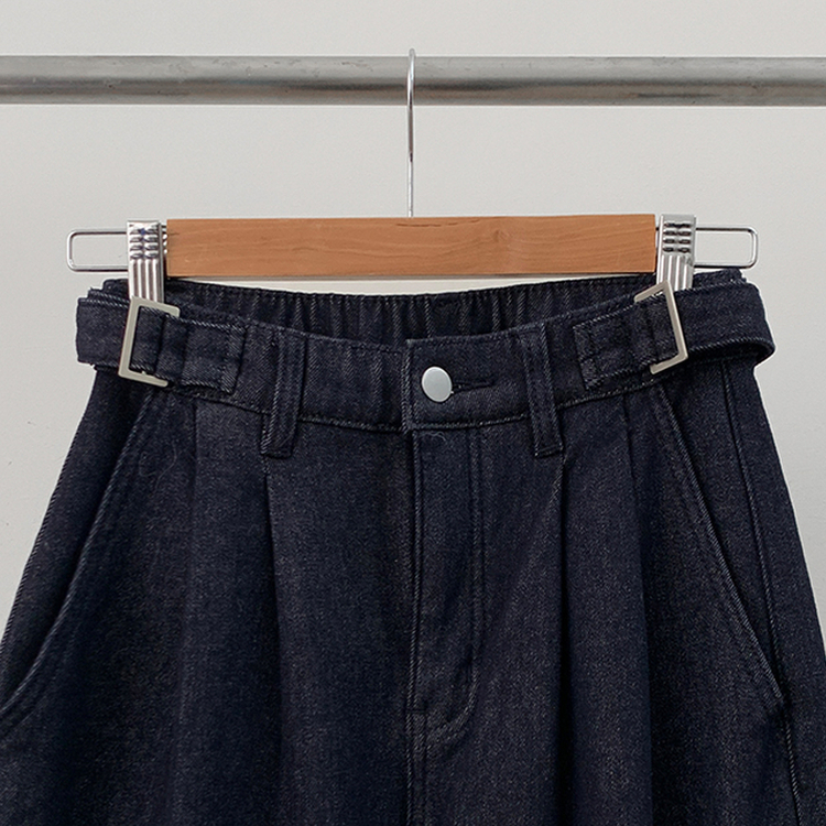 【丈別】【起毛】ツーピンタックスパンワイドデニムパンツ