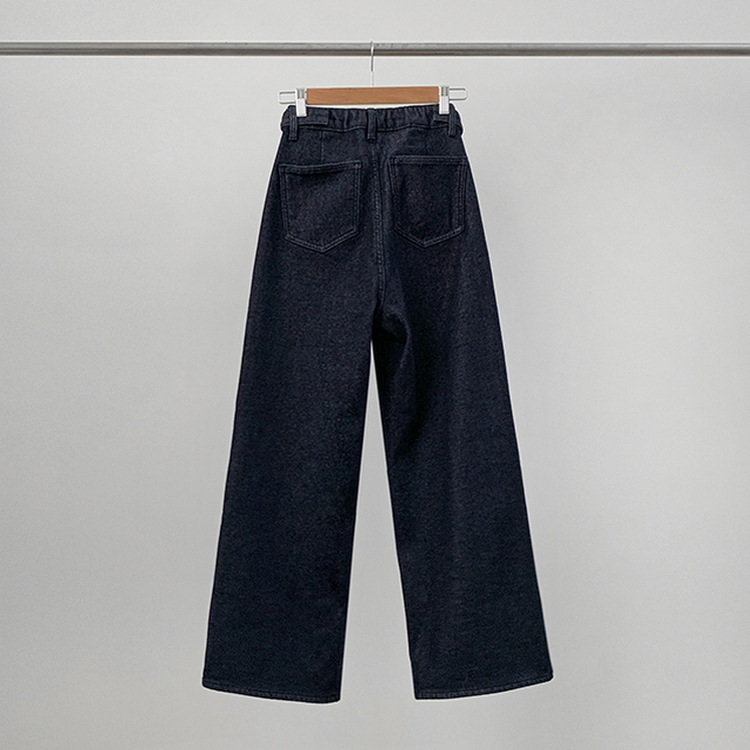 【丈別】【起毛】ツーピンタックスパンワイドデニムパンツ