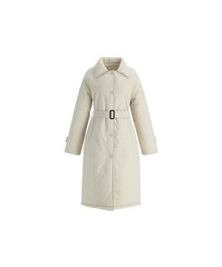 （通勤コーデアウター／着膨れゼロ♥）   トレンチ風ベルト付き 中綿ロングコート